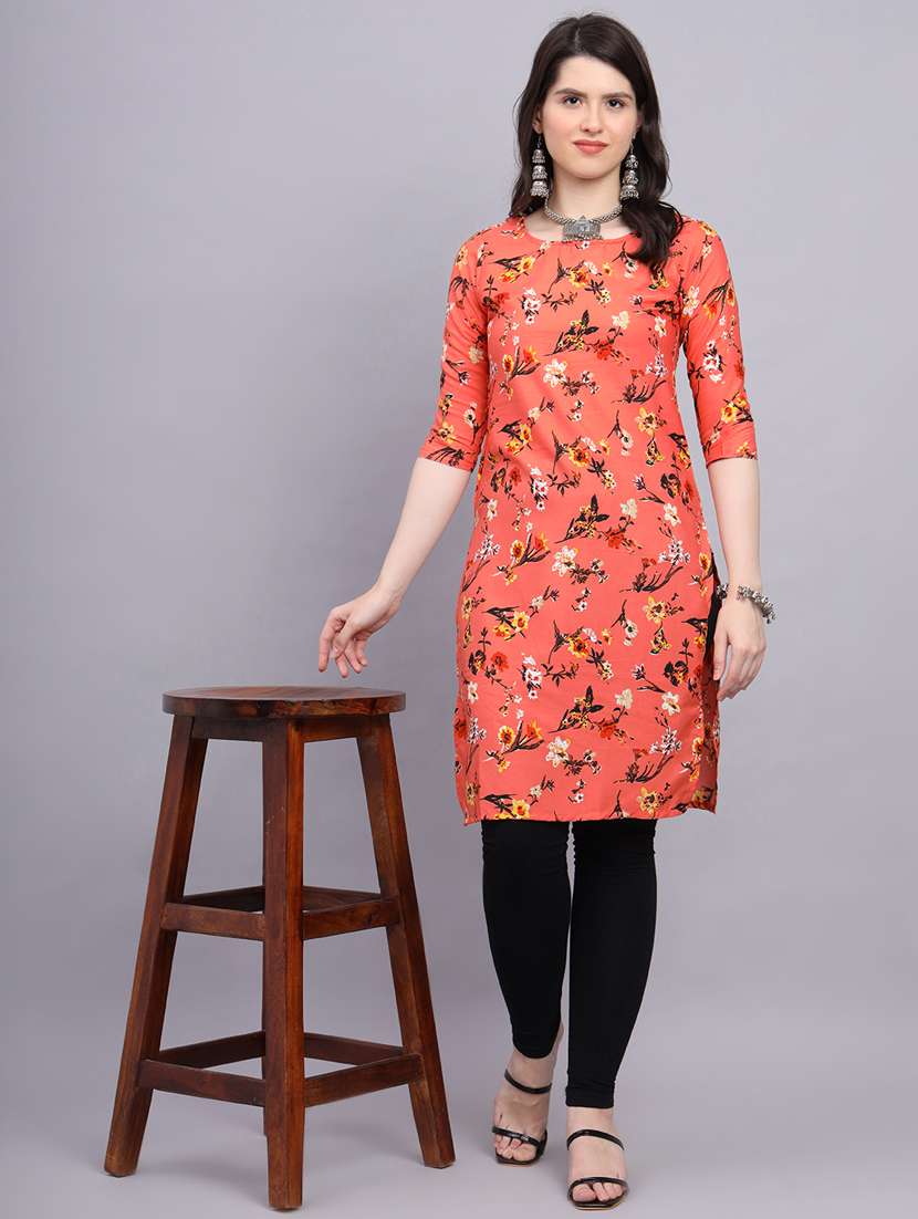 round neck printed straight kurti - 20189277 -  Standard Image - 4