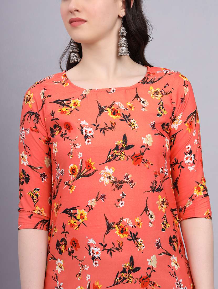 round neck printed straight kurti - 20189277 -  Standard Image - 6