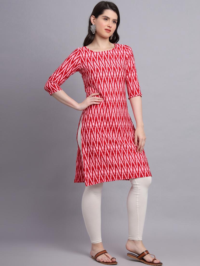 round neck chevron printed straight kurti - 20189283 - Standard Image - 1