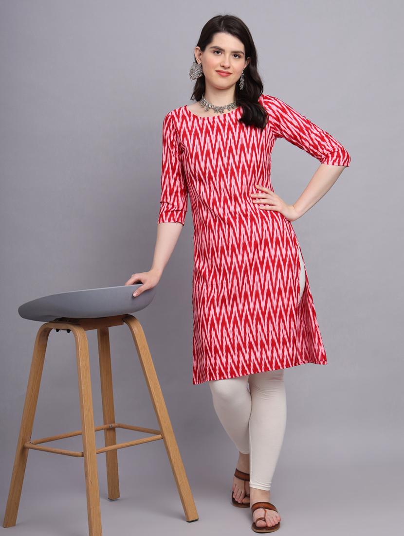 round neck chevron printed straight kurti - 20189283 - Standard Image - 4