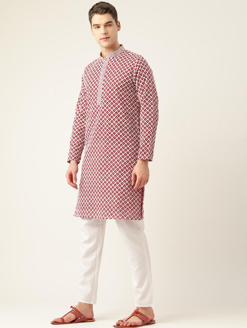 men's embroidered cotton kurta - 20189297 - Standard Image - 1