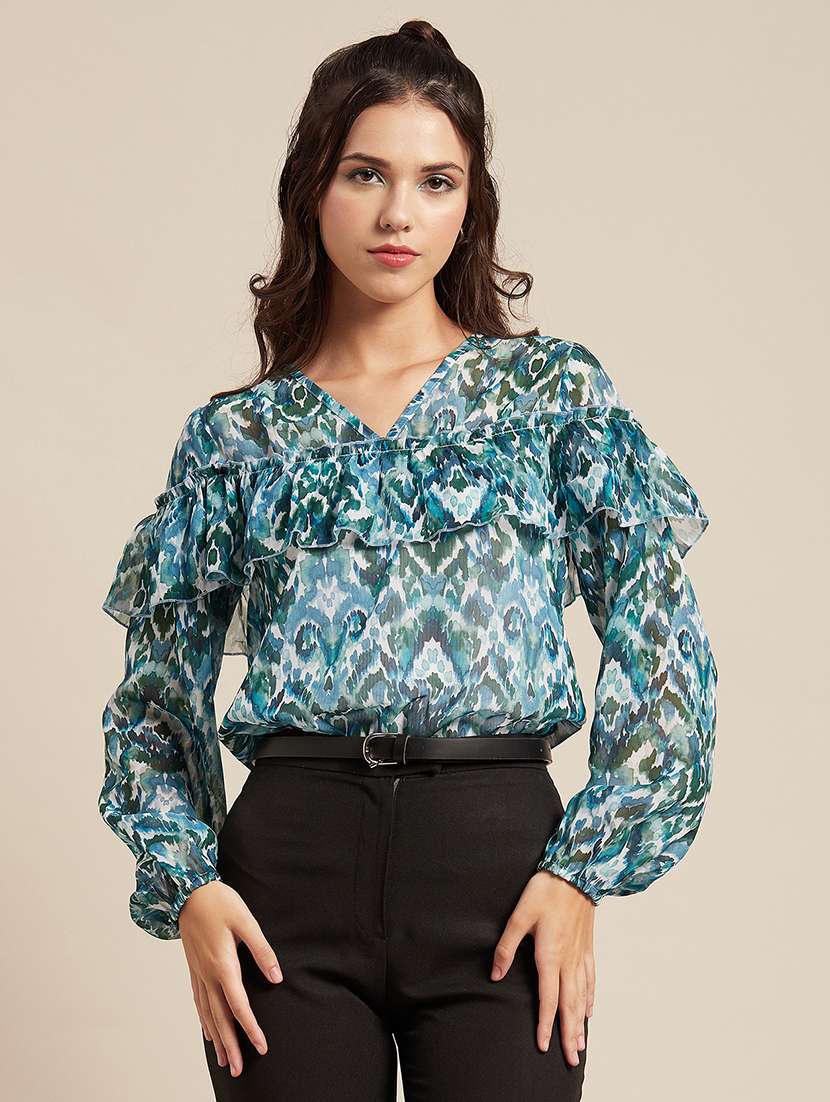 women's blouson v neck top