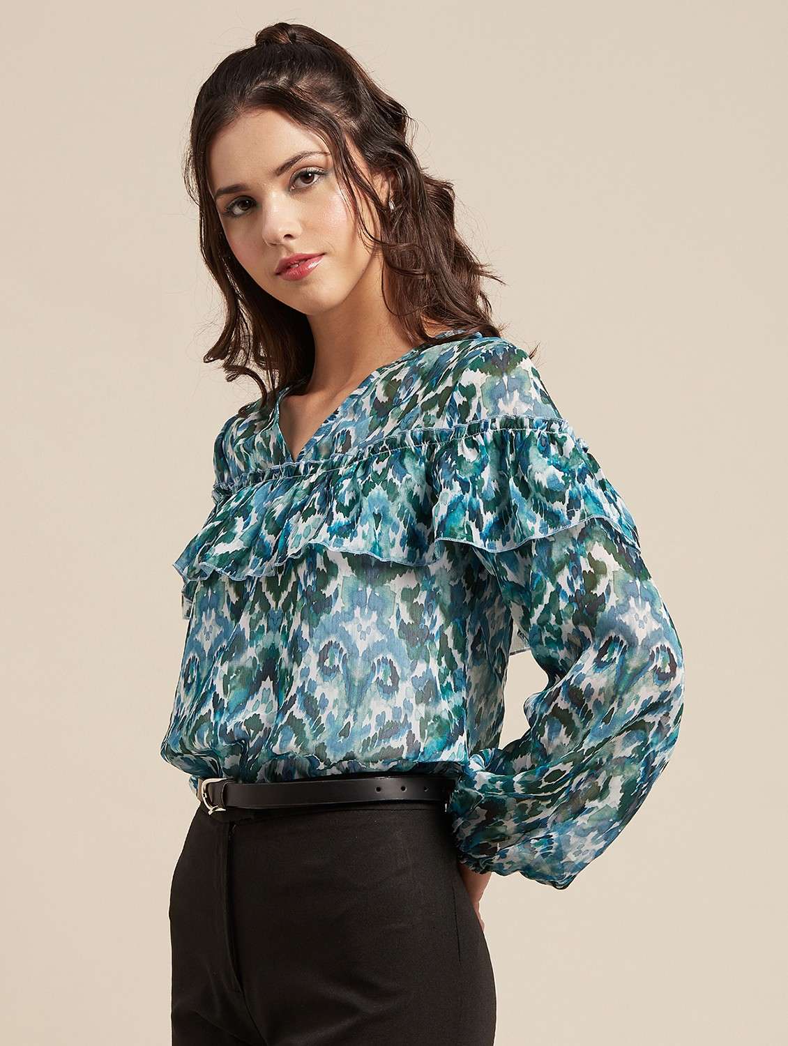 women's blouson v neck top - 20189299 -  Standard Image - 1