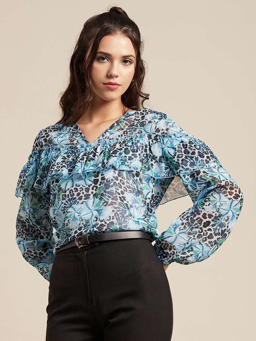 women's blouson v neck top - 20189300 -  Zoom Image - 0