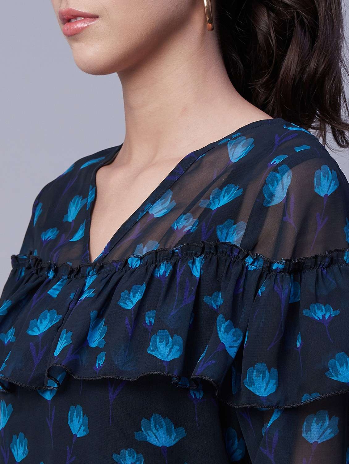 women's ruffle v neck top - 20189303 -  Standard Image - 4