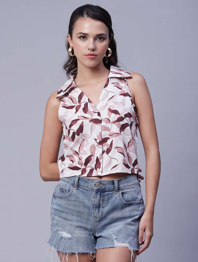 women's crop collared top