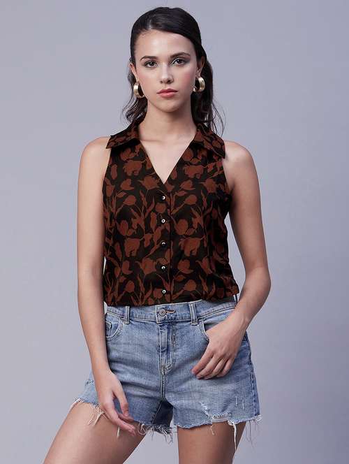 women's crop v neck top - 20189307 - Standard Image - 0