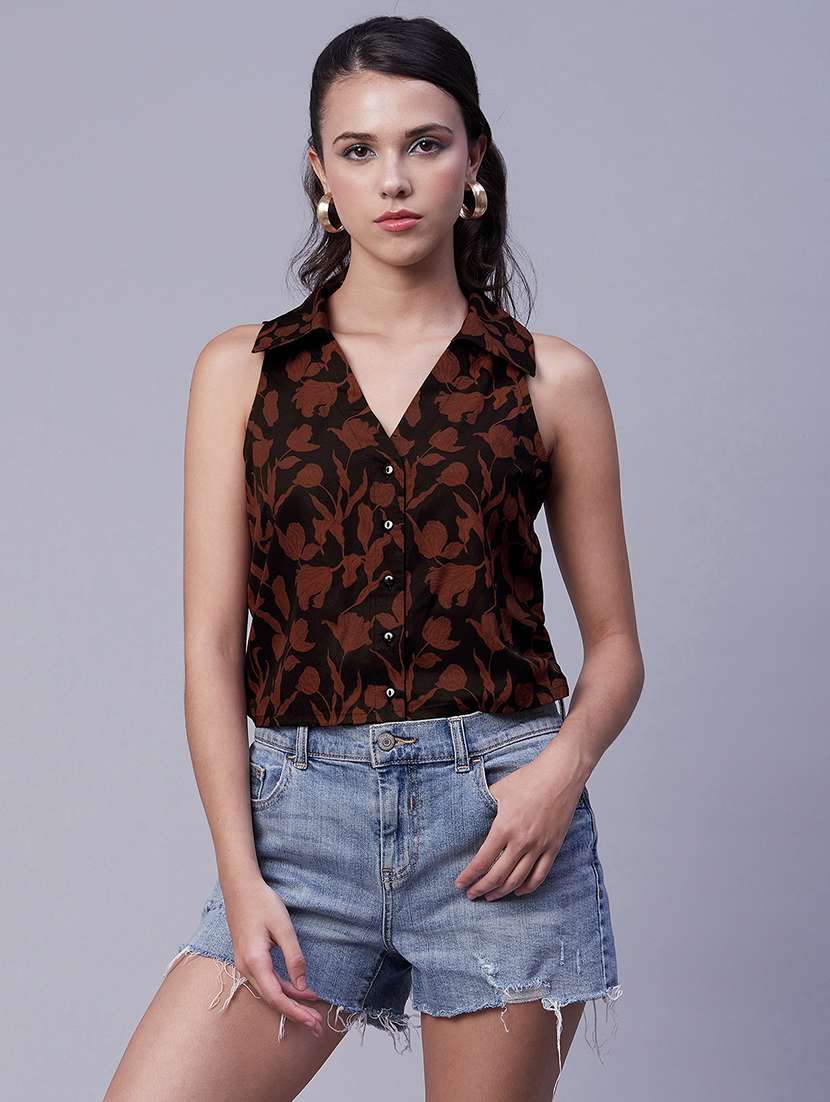 women's crop v neck top - 20189307 - Zoom Image - 0