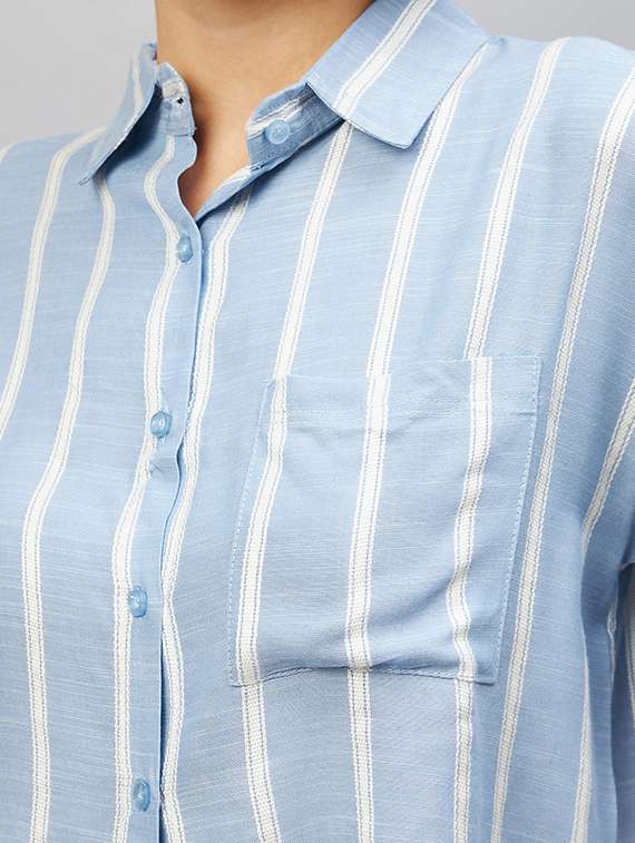 shirt collar striped crop shirt - 20189318 -  Standard Image - 4