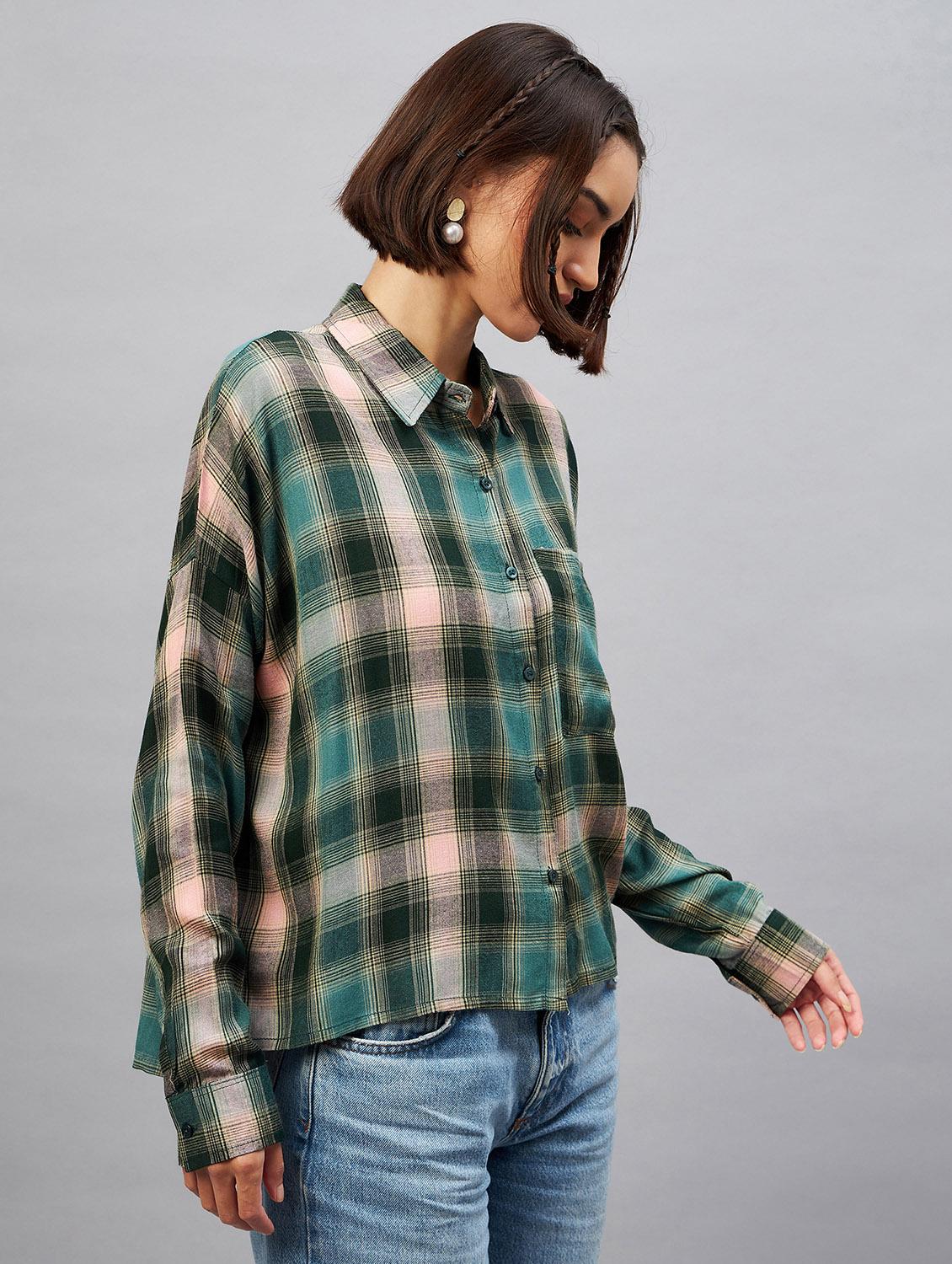 shirt collar checkered oversized shirt - 20189326 - Standard Image - 1