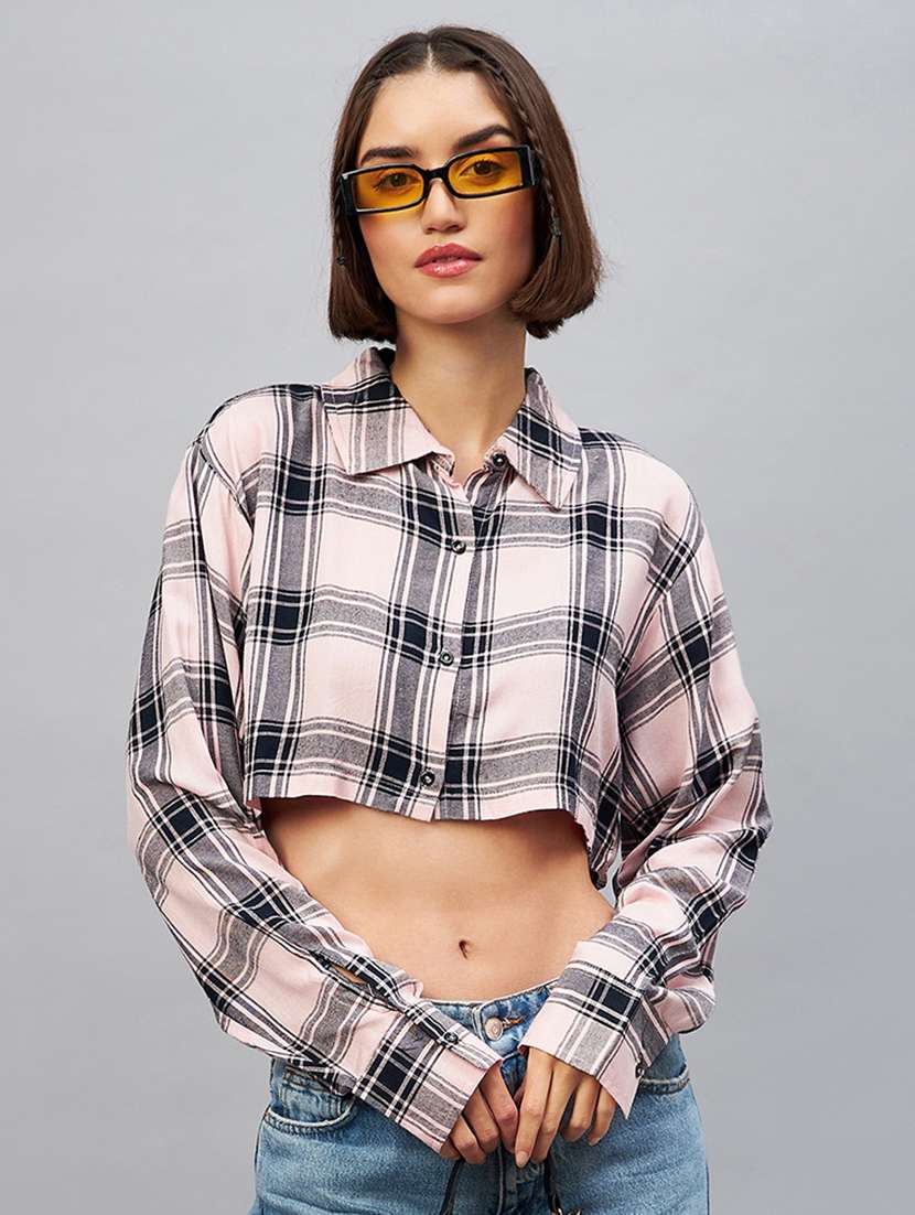 shirt collar checkered oversized shirt