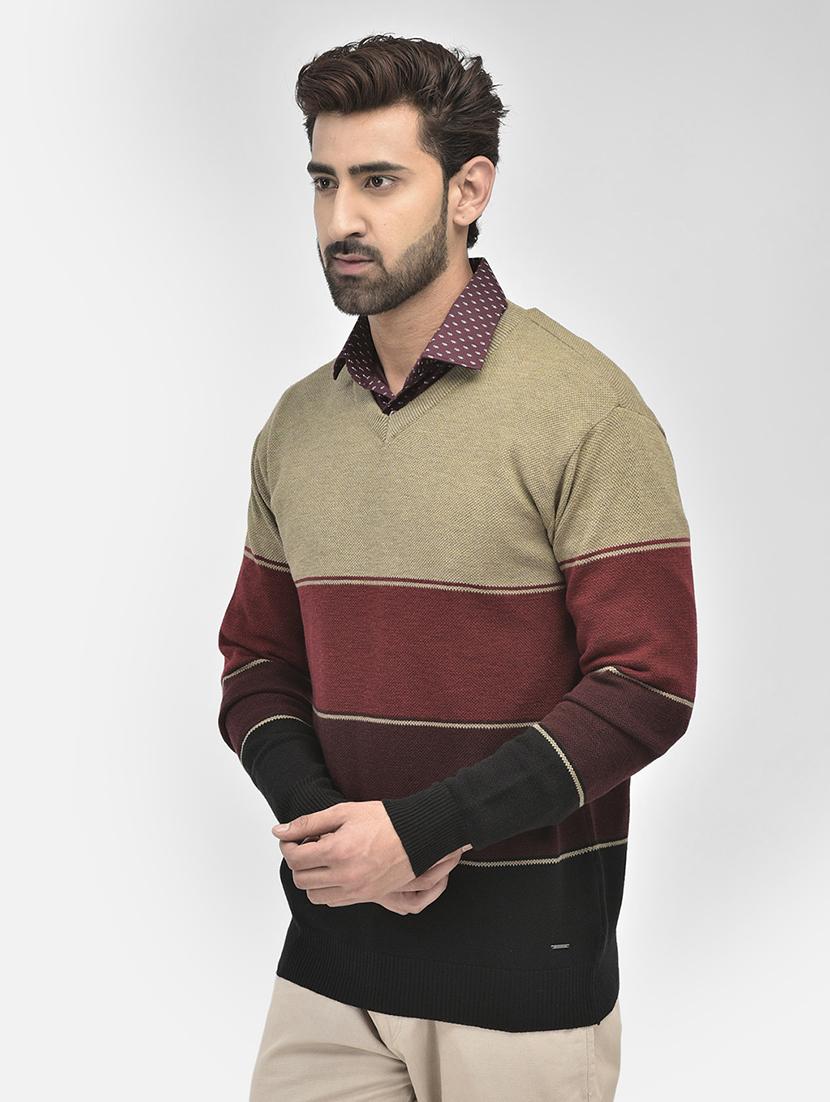 men color block v-neck pullovers - 20189634 - Standard Image - 1