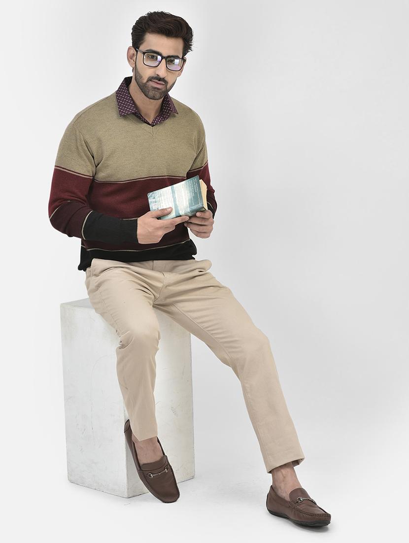 men color block v-neck pullovers - 20189634 - Standard Image - 4