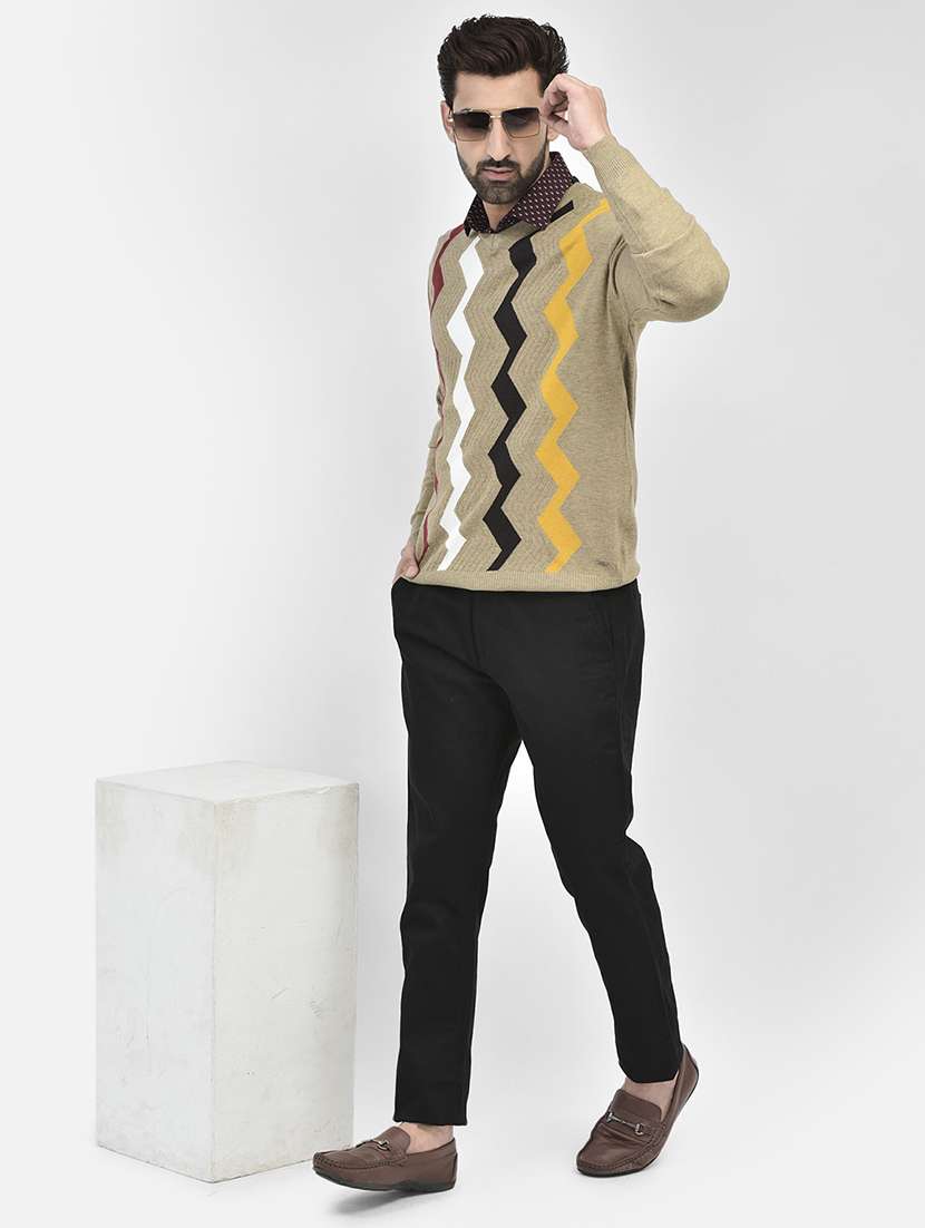 men beige v-neck pullovers - 20189635 -  Standard Image - 4