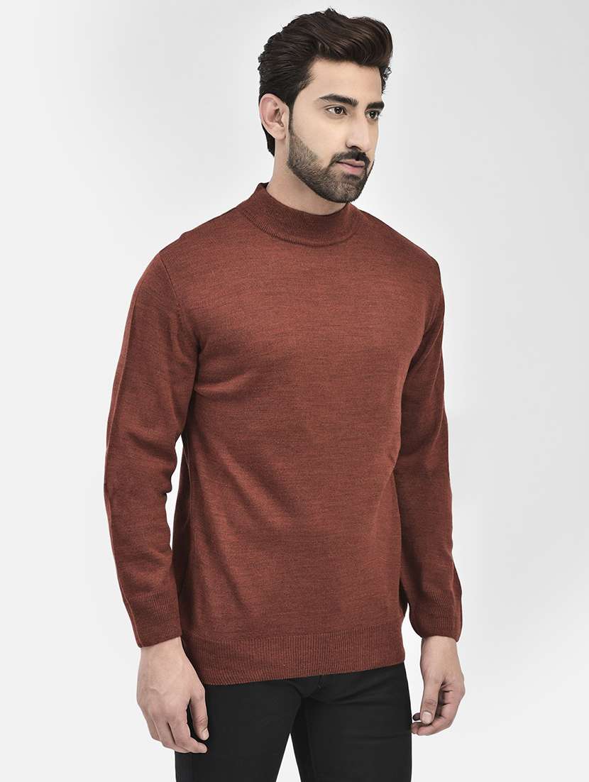 men maroon solids high neck pullovers - 20189637 - Standard Image - 1