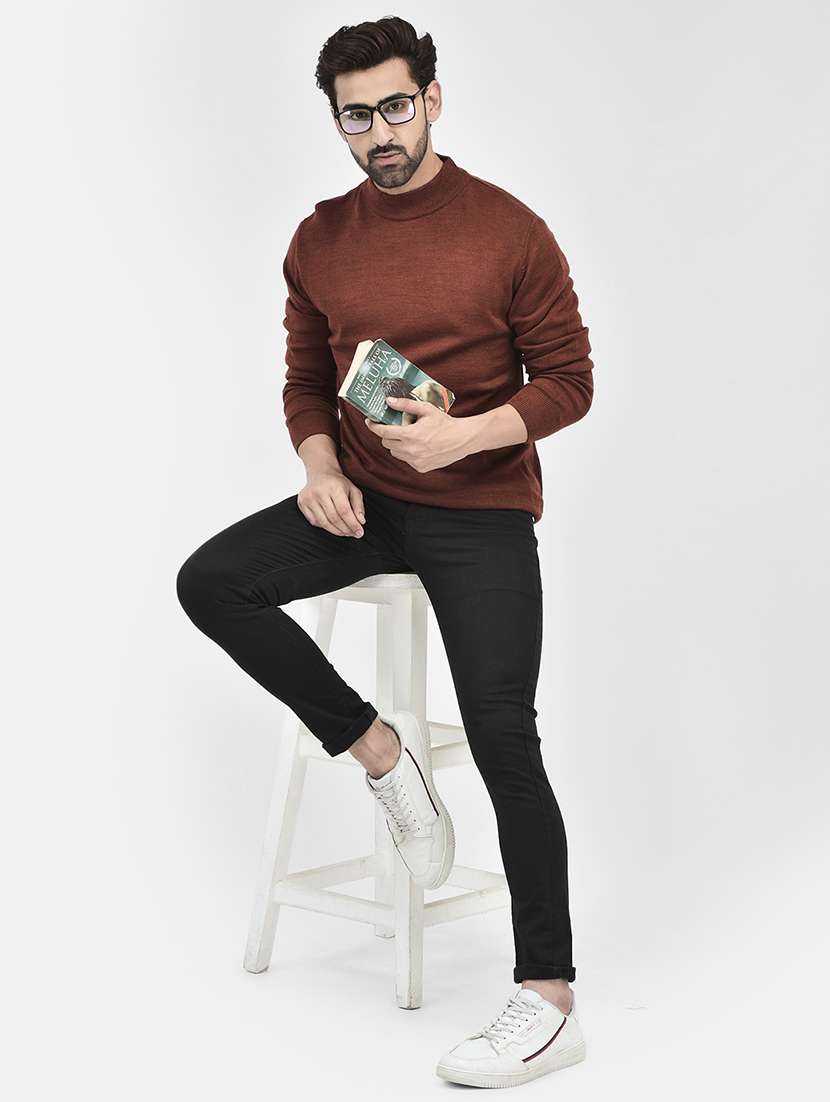 men maroon solids high neck pullovers - 20189637 - Standard Image - 4
