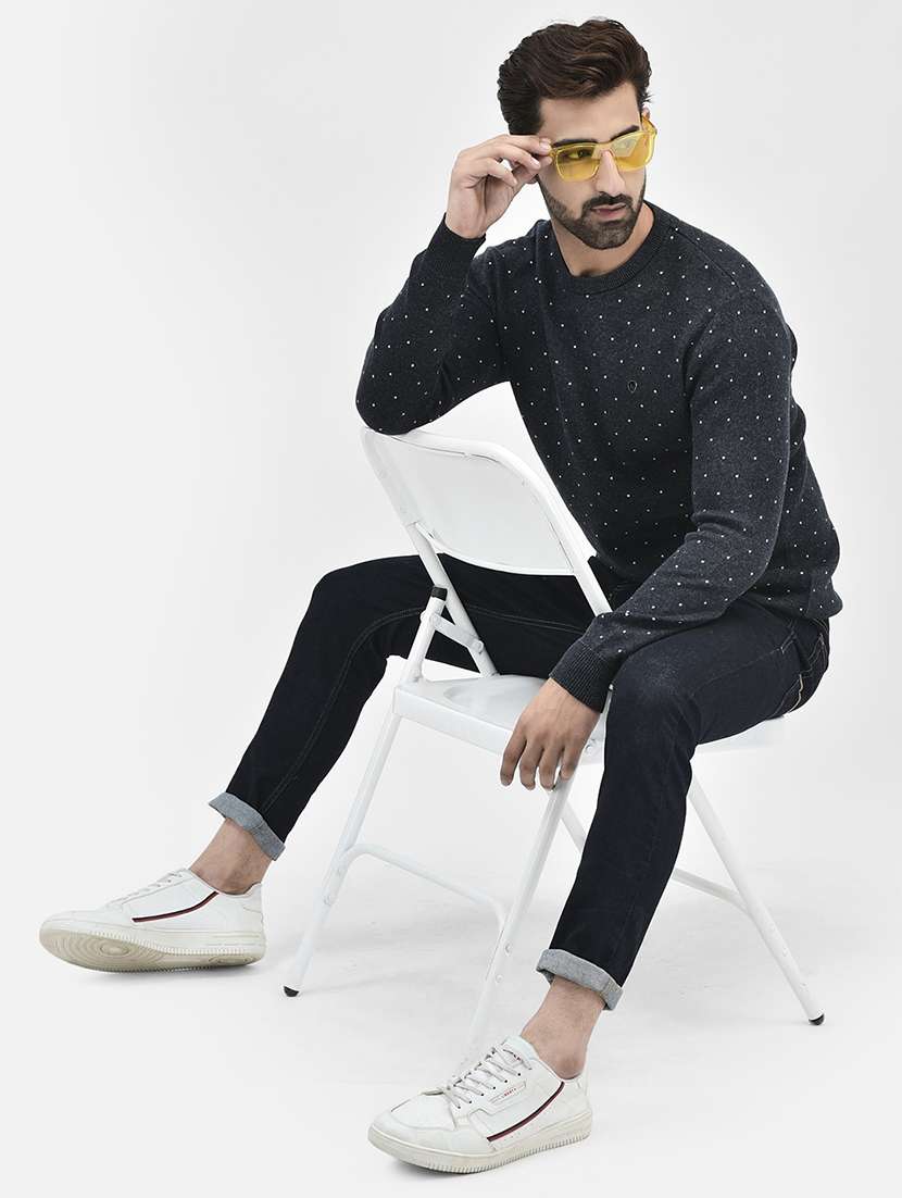 navy blue round neck pullovers - 20189640 -  Standard Image - 4