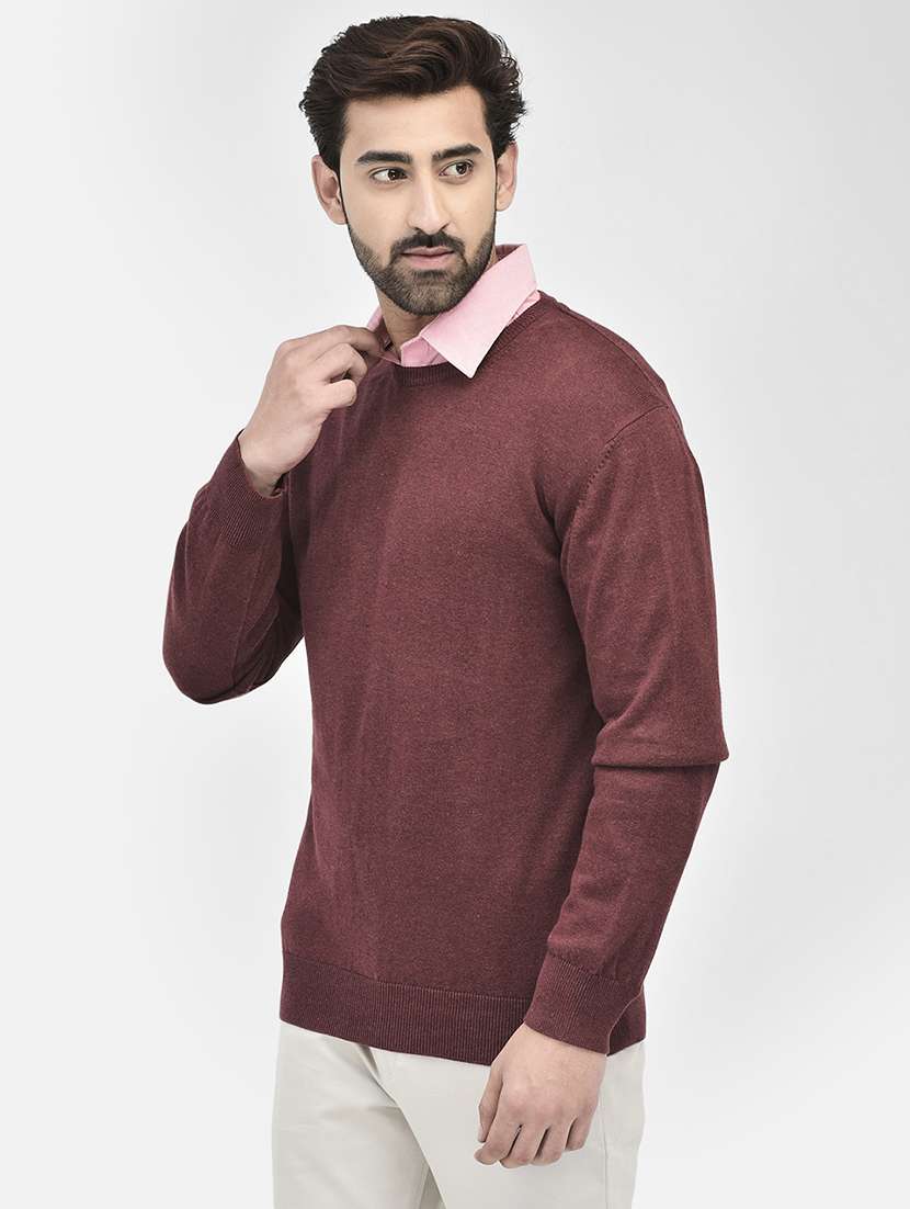 men solids round neck pullovers - 20189642 -  Standard Image - 1