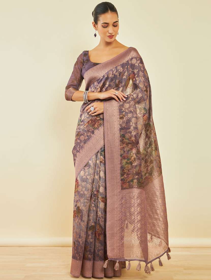 women's floral purple colored saree