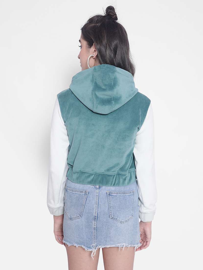 green solid sleeveles hooded jacket - 20189870 -  Standard Image - 4