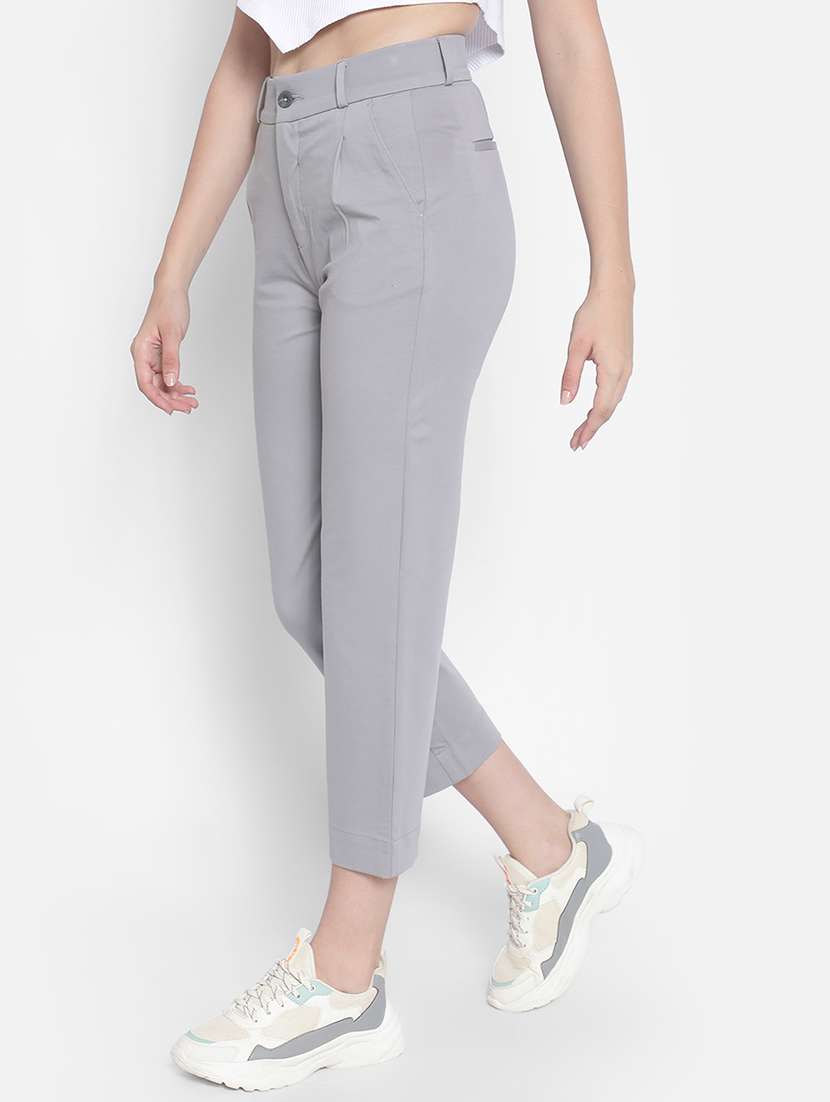 grey solid mid rise cigarette pant - 20189874 -  Standard Image - 1