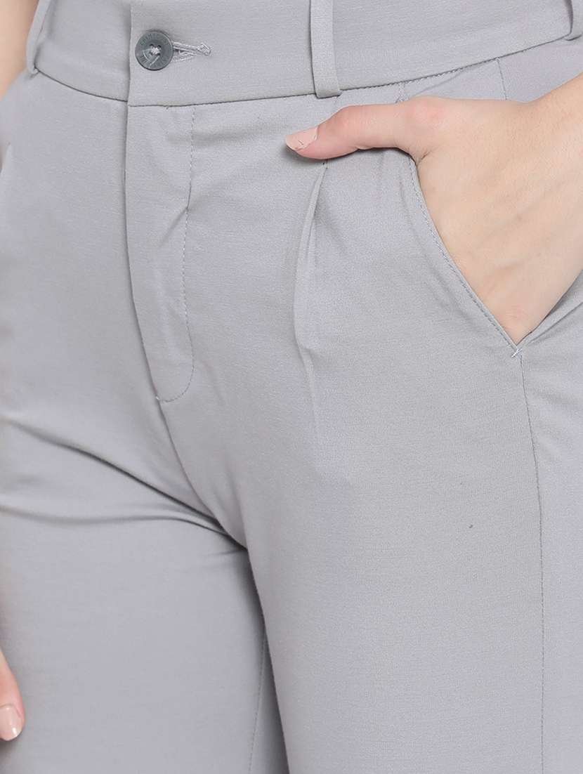 grey solid mid rise cigarette pant - 20189874 -  Standard Image - 4