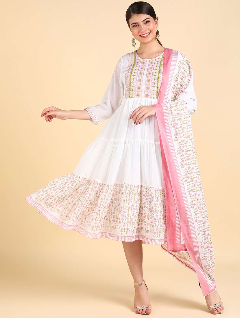 block printed anarkali ethnic dress with dupatta 