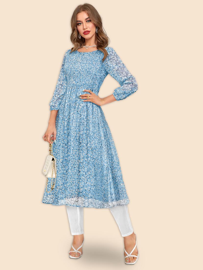 floral printed flared kurta - 20189894 -  Standard Image - 1