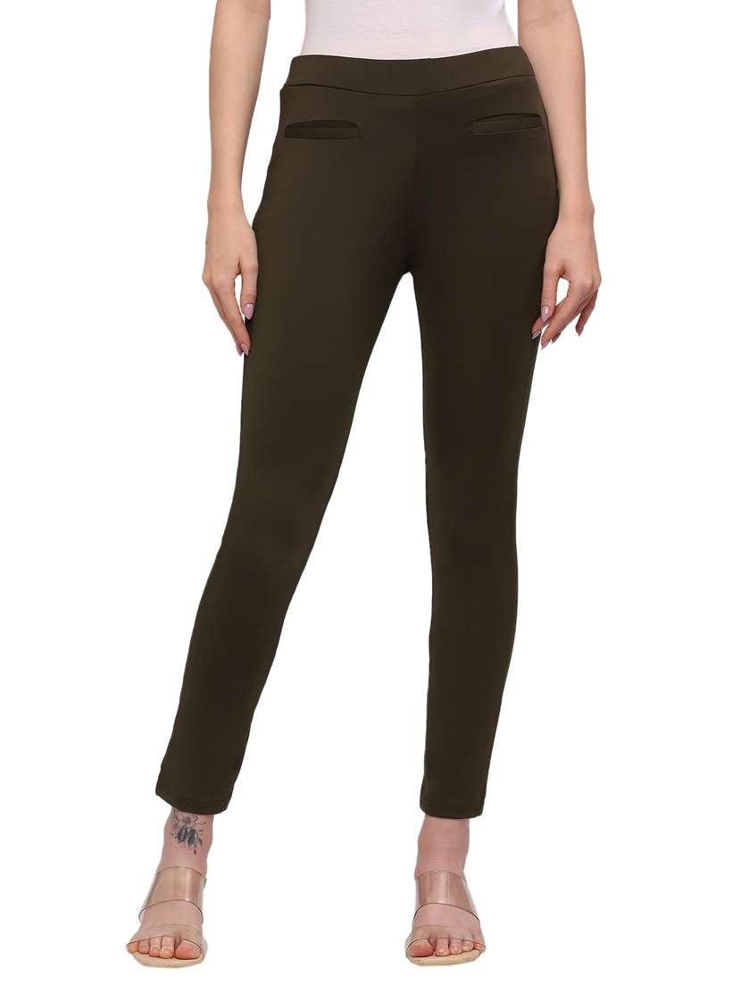 green cotton high rise jegging