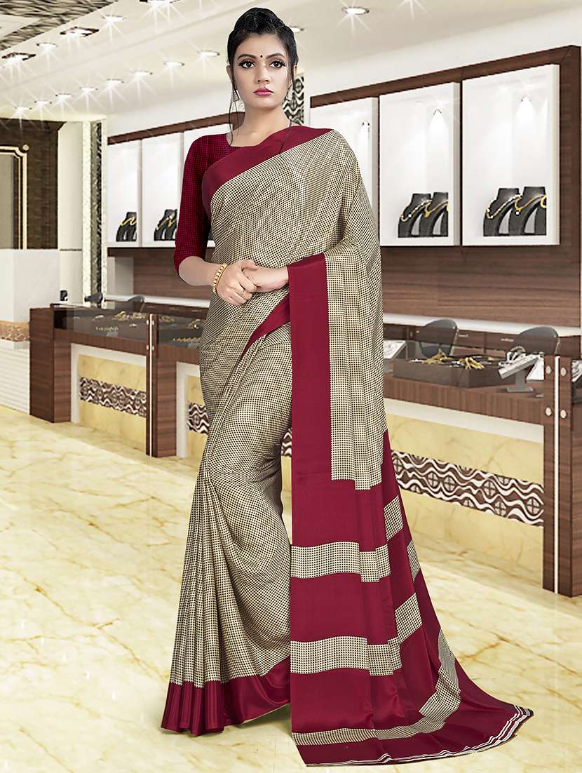 women's printed maroon colored saree