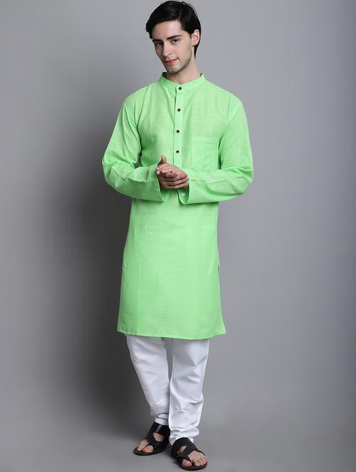 men solid fluorescent green short kurta - 20192879 -  Standard Image - 0