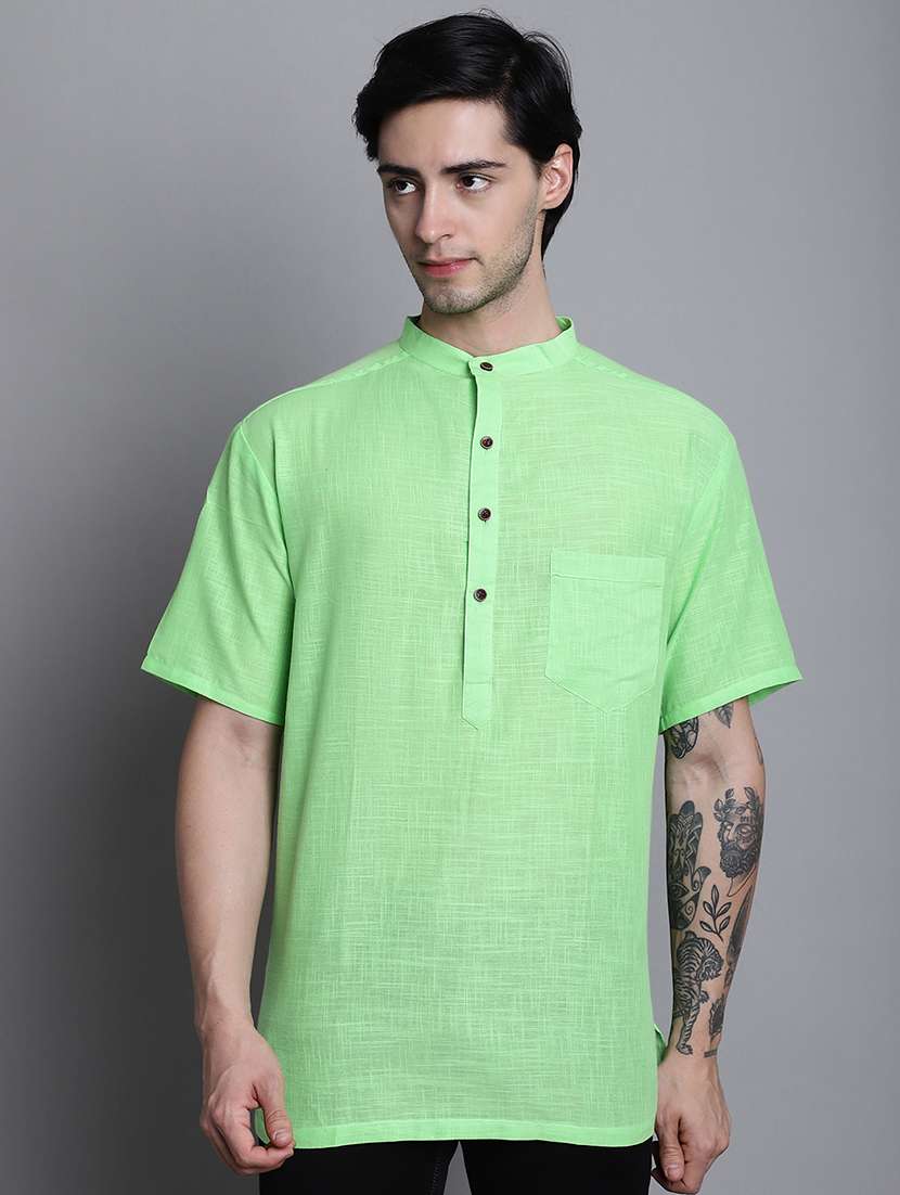 green solid short kurta