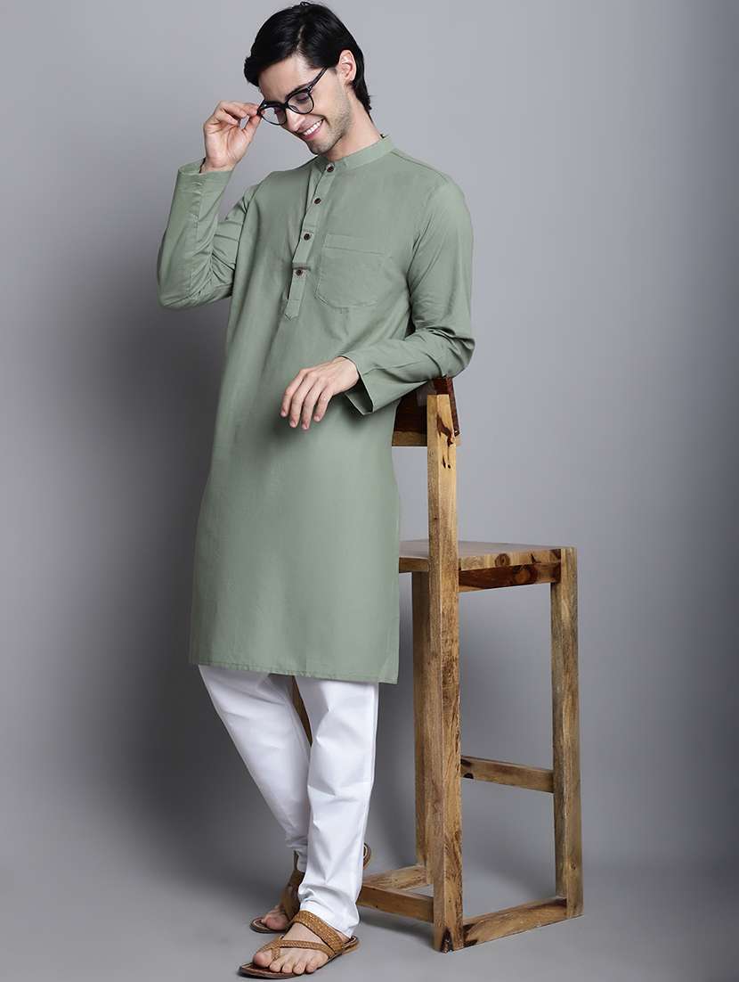 green solid long kurta - 20192883 -  Standard Image - 1