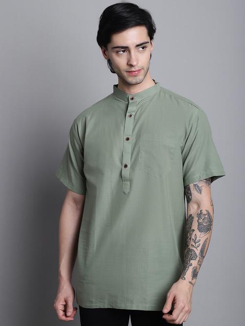 green solid short kurta - 20192884 -  Standard Image - 0