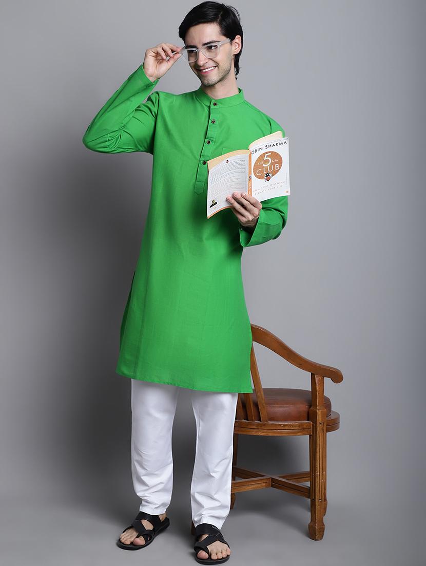 green solid long kurta - 20192885 -  Standard Image - 1