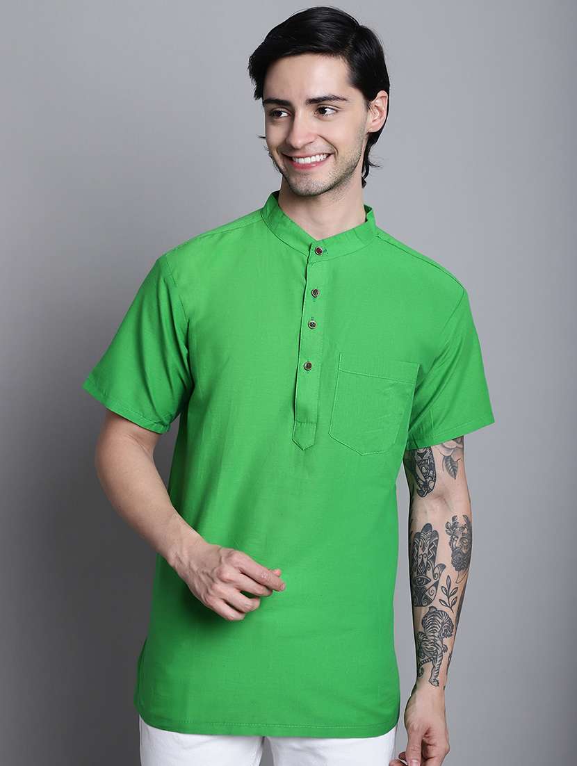 green solid short kurta