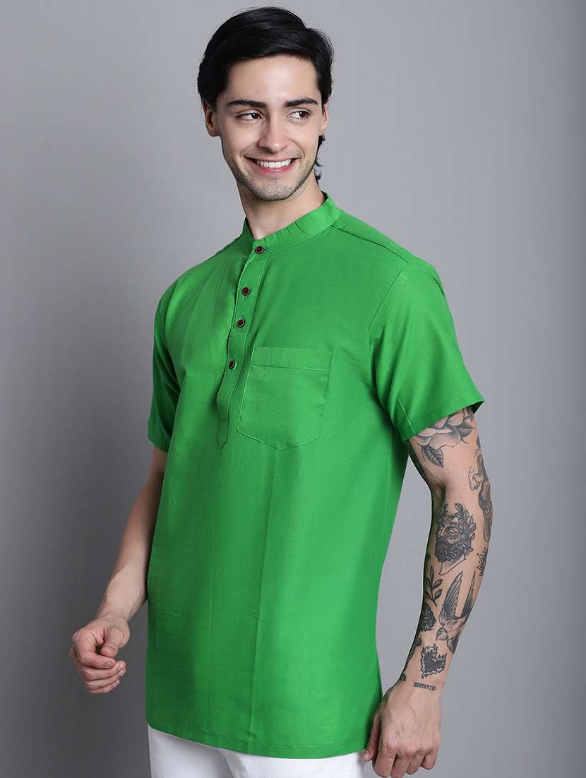 green solid short kurta - 20192886 - Standard Image - 1