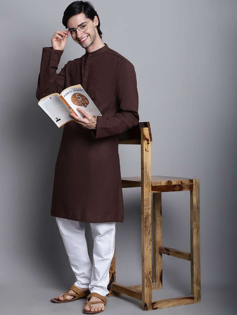 brown solid long kurta - 20192887 -  Standard Image - 1