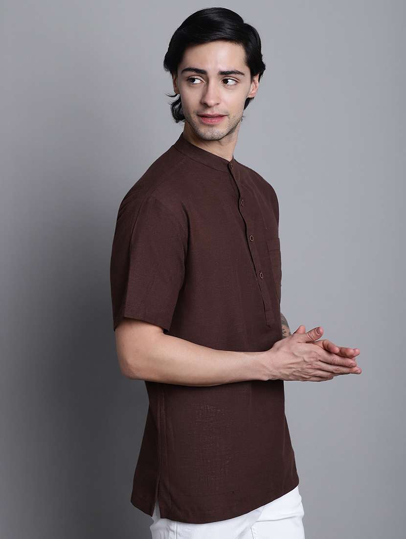 men solid brown short kurta - 20192888 -  Standard Image - 1