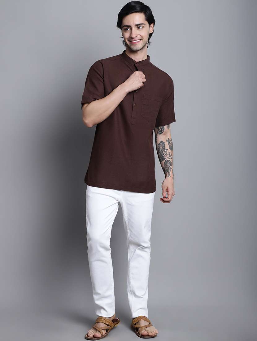 men solid brown short kurta - 20192888 -  Standard Image - 4