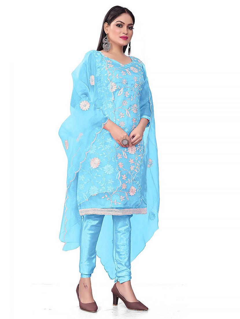 embroidered unstitched churidaar suit set - 20193966 - Standard Image - 1