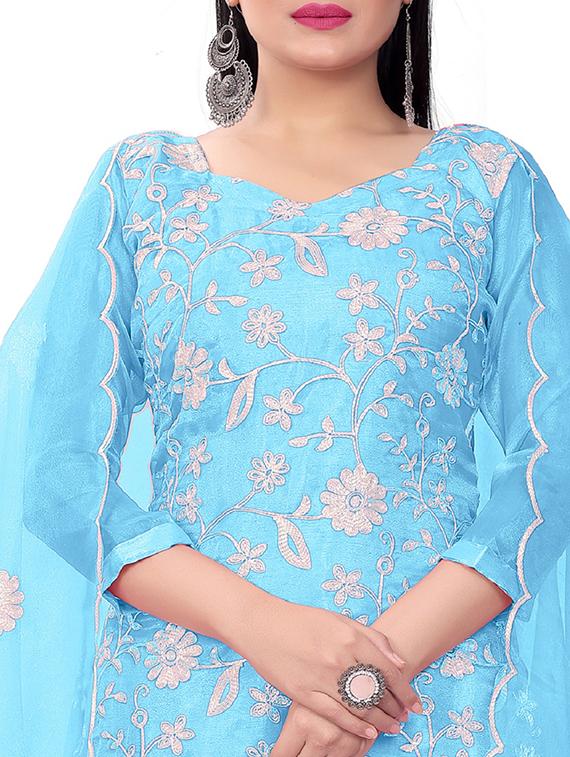 embroidered unstitched churidaar suit set - 20193966 - Standard Image - 4