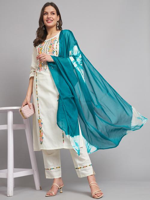 women three quarter sleeve kurta pant with dupatta set - 20194132 - Standard Image - 0