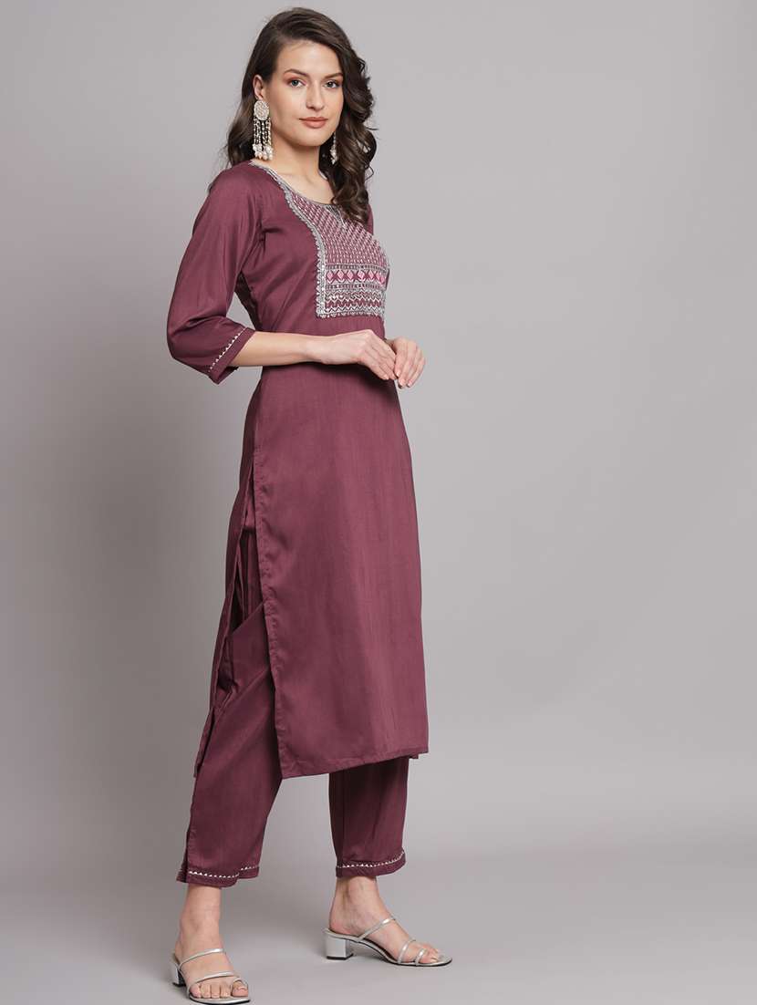 women three quarter sleeve kurta pant with dupatta set
