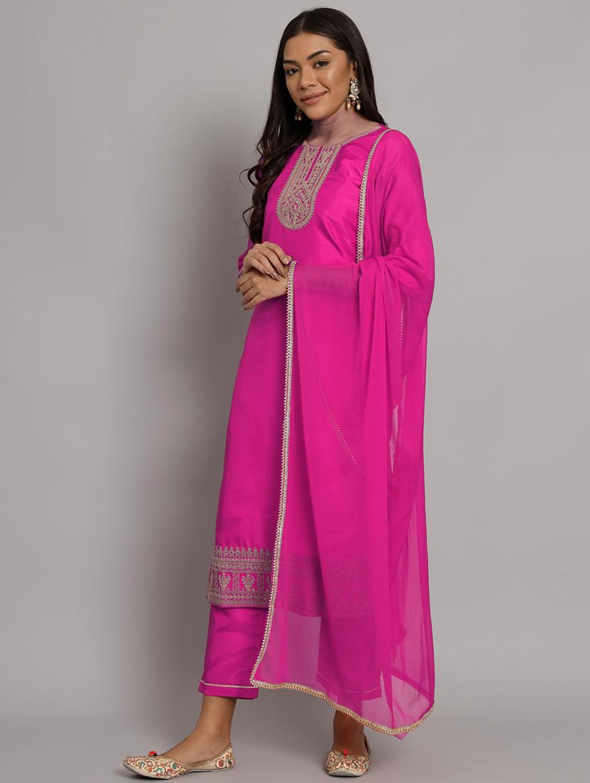women three quarter sleeve kurta pant with dupatta set - 20194150 -  Standard Image - 1