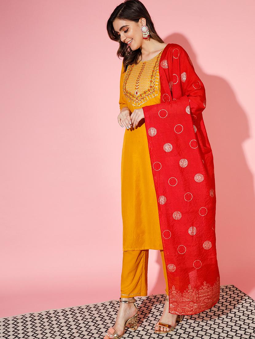 embroidered kurta pant set with dupatta - 20194162 - Standard Image - 1