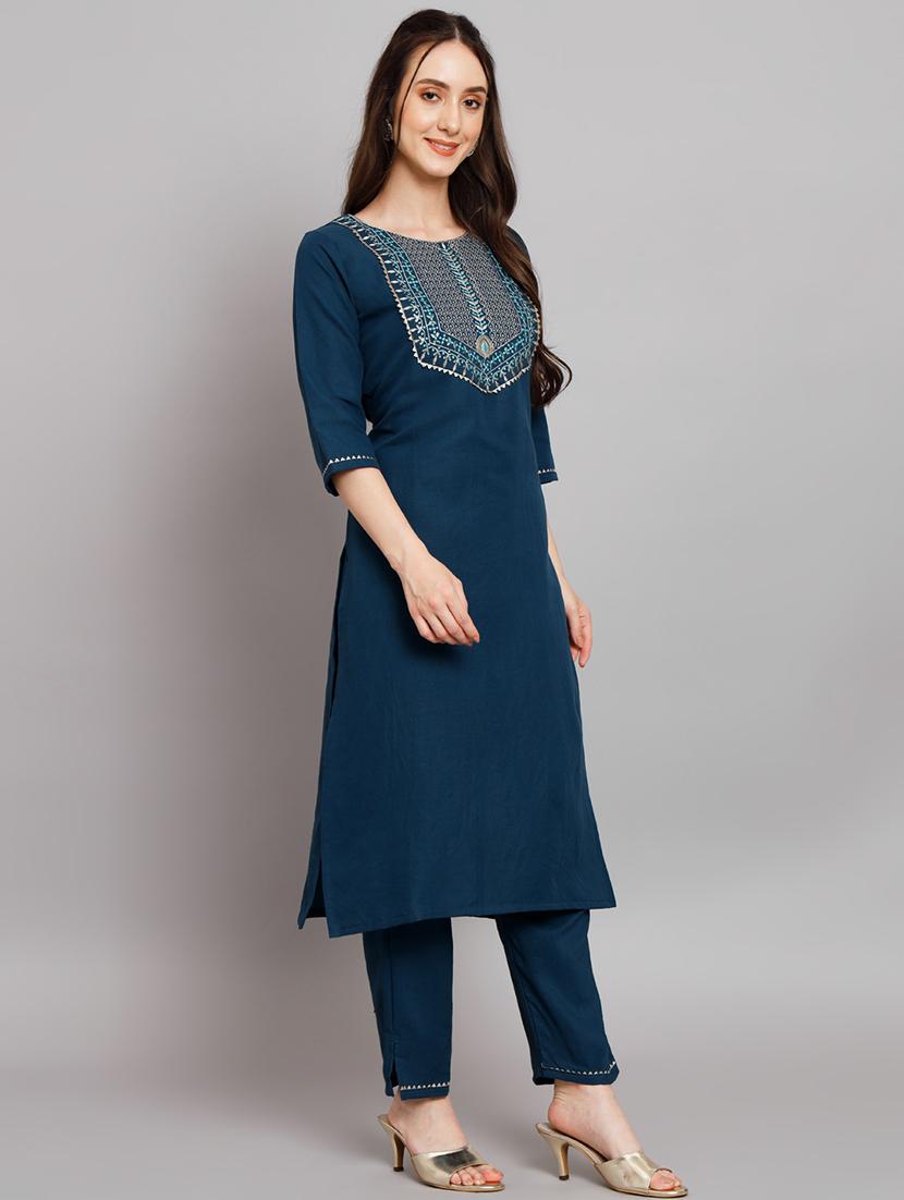 teal kurta pant set with dupatta - 20194165 -  Standard Image - 1