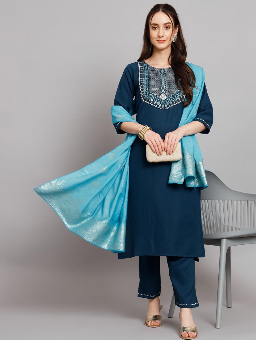 teal kurta pant set with dupatta - 20194165 - Standard Image - 4