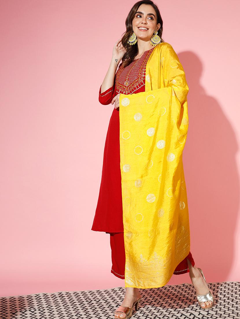 red kurta pant set with dupatta - 20194166 - Standard Image - 1