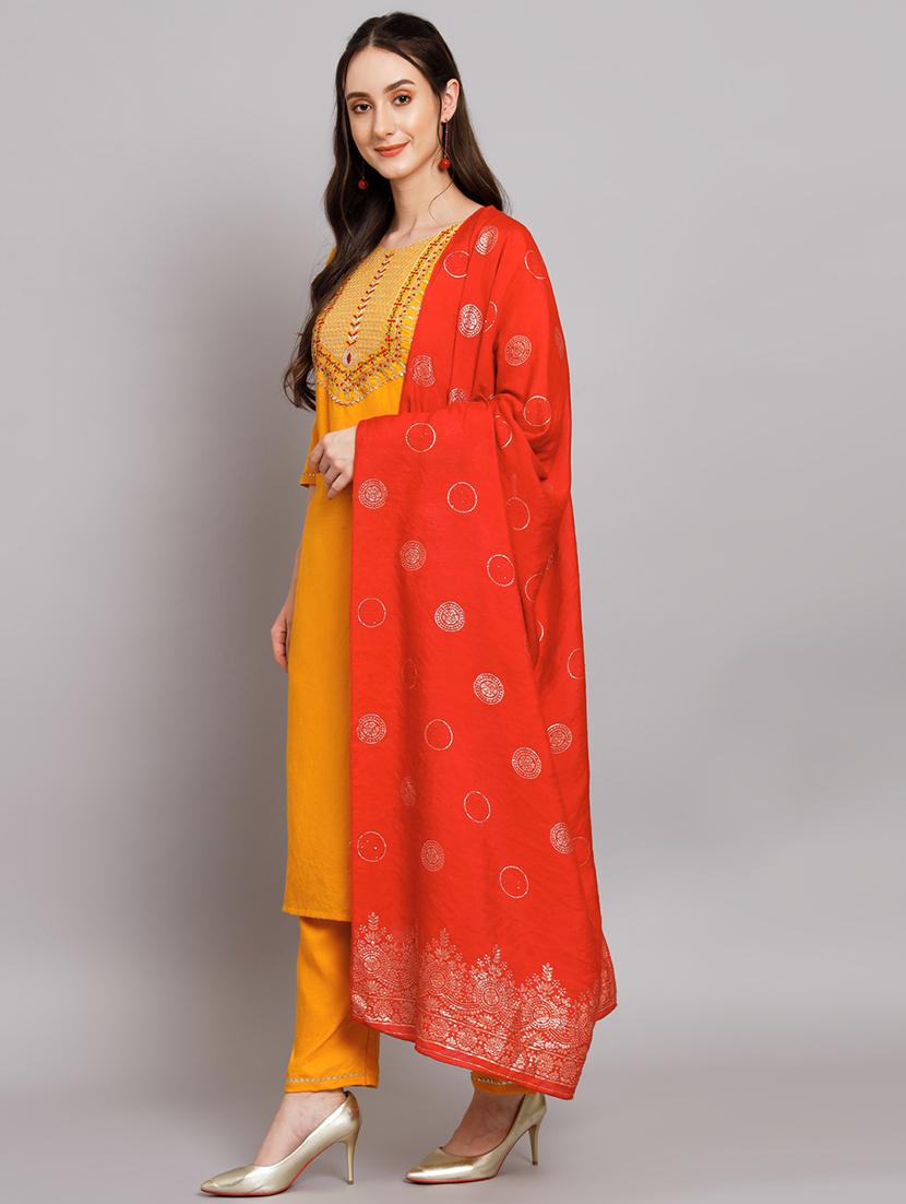 yellow kurta pant set with dupatta - 20194172 - Standard Image - 1